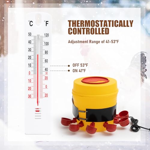 Glooglitter Thermostat Chicken Waterer Heater Self-Regulating Heating Bucket Belt for 2-5Gal Bucket with 6ft Power Cord for Freezing Winter Thermostat Chicken Water Insulation(Classic 2set) - style: Classic 2set