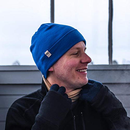 100% Merino Wool Cuff Beanie - Mens & Womens Warm Winter Hat - Watch Cap - Toque - Novelty Beanie - One Size Fits Most - color: Royal Blue