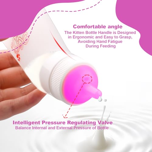 Pet Feeding Nipple with Syringe, Soft Silicone Nursing Pet Feeding Bottle, Ventilation Valve Resistant Tearing for Puppies, Kittens, Rabbit, Small Wildlife (L Nipple,Pink) - color: Pink-L Size