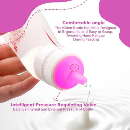 Pet Feeding Nipple with Syringe, Soft Silicone Nursing Pet Feeding Bottle, Ventilation Valve Resistant Tearing for Puppies, Kittens, Rabbit, Small Wildlife (L Nipple,Pink) - color: Pink-L Size