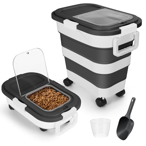 Dog Food Storage Container with Rolling Wheel and Airtight Lid, Black, 30LB - color: 30 Lbs Black