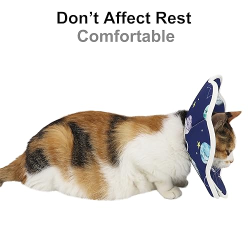 Soft Cat Recovery Cone, Durable Dog Collar After Surgery, Waterproof Pet Elizabethan Collar Protective Wound Healing for Cats and Puppies (Medium/Constellation Pattern)