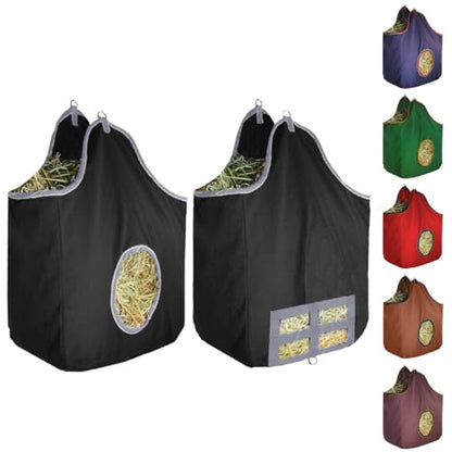 Derby Originals Large 24 OZ Canvas Horse Hay Bag 2 Sided Combo Design X Wide Gusset and 6 Month Warranty - color: Black/Grey