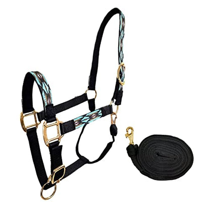 Tahoe Tack Patterned Nylon Adjustable Horse Halters with Padded Noseband and Matching 10’ Soft Grip Lead Rope