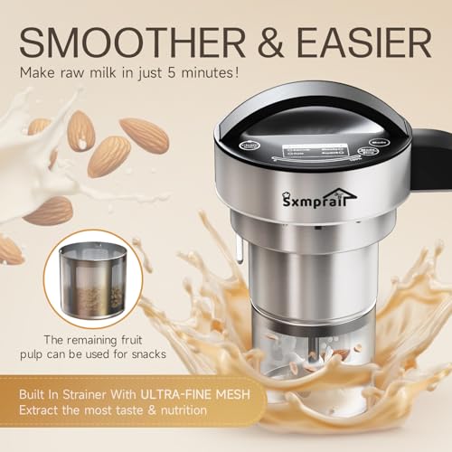 50oz Almond Milk Maker Machine (Built-in Strainer Filter) Make Plant Based Milk, Soup & Juice, 6-7 Cups Per Batch, 304 Stainless Steel, 5.3 lb, Automatic Cleaning, 8-IN-1 Nut Milk Maker for Soy & Oat