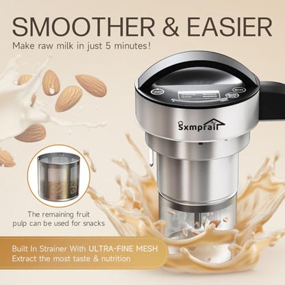 50oz Almond Milk Maker Machine (Built-in Strainer Filter) Make Plant Based Milk, Soup & Juice, 6-7 Cups Per Batch, 304 Stainless Steel, 5.3 lb, Automatic Cleaning, 8-IN-1 Nut Milk Maker for Soy & Oat