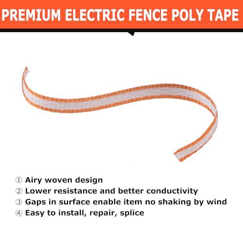 Electric Fence Tape 1/2 inch, Electric Fence Poly Tape 6ss Conductors 656' - color: 0.5 in, size: 656 FEET