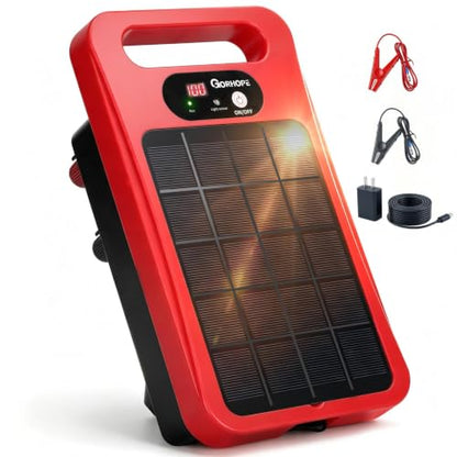 0.32J Solar Electric Fence Charger with Panel for Livestock, 20-Mile Red - color: Red