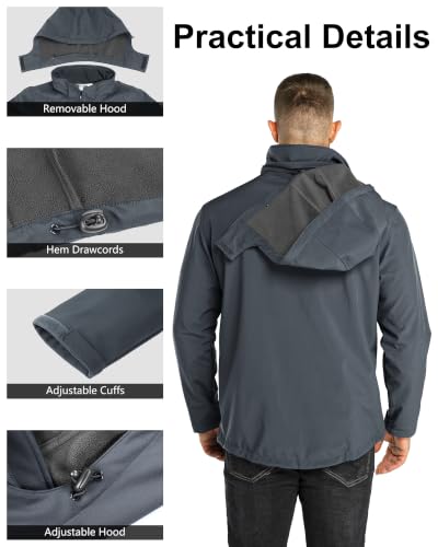 Outdoor Ventures Men's Softshell Jacket Waterproof Fleece Rain Shell Coat - color: Dimgrey, size: Small