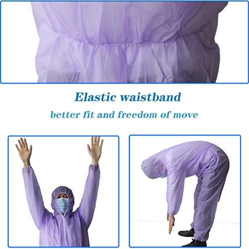 Hazmat Suits,10 Colors Options Disposable Protective Coveralls, Paint Suit with Elastic Wrists Ankles and Hood - color: Purple, size: XX-Large