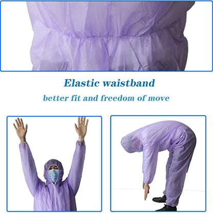 Hazmat Suits,10 Colors Options Disposable Protective Coveralls, Paint Suit with Elastic Wrists Ankles and Hood - color: Purple, size: Large