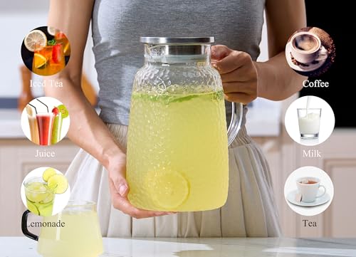 Purefold 105 Oz Borosilicate Glass Pitcher with Lid, Glass Beverages Jug | Iced tea, juice, milk, coffee pitcher. Heat resistant 0–300°F. Dishwasher safe, BPA free borosilicate glass, leakproof lid. - size: 105 Ounces