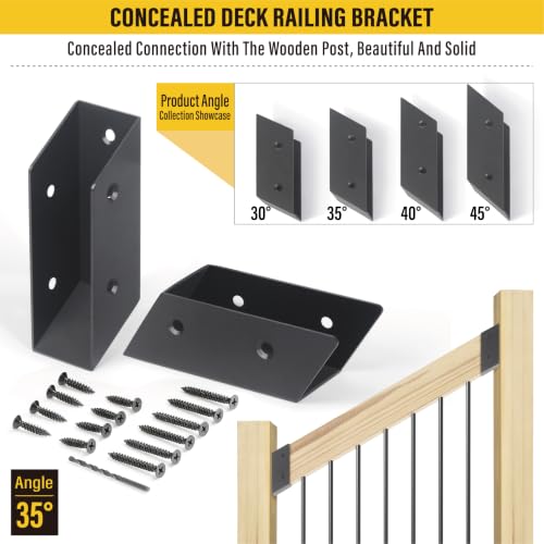 8 Pair(16pack) 35° Stair Stainless Steels Deck Railing Bracket Connectors, for 2x4 (Actually 1 ½" x 3 ½") Wood Deck Railing Post to handrail Connection (Matte Black) - size: Angles 35°