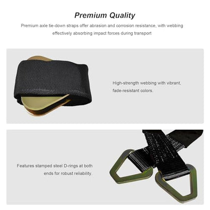 2" x 29" Premium Axle Tie Down Strap with D Rings, Heavy Duty Auto Towing Tie-Down Strap with Protective Sleeve, 6614 Lbs Load Capacity Axle Straps for Securing Car Transport (Black) - color: Black