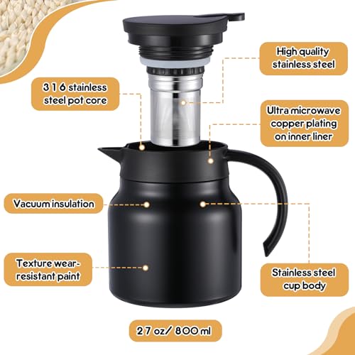 Ziliny 2 Pcs 27 oz Coffee Carafe Thermal Creamer Pitcher, Black | Double Wall Vacuum Insulated,Stainless Steel, Creamer Dispenser, Milk Carafe Container, Keeps Hot Cold - color: Black, size: 27 oz