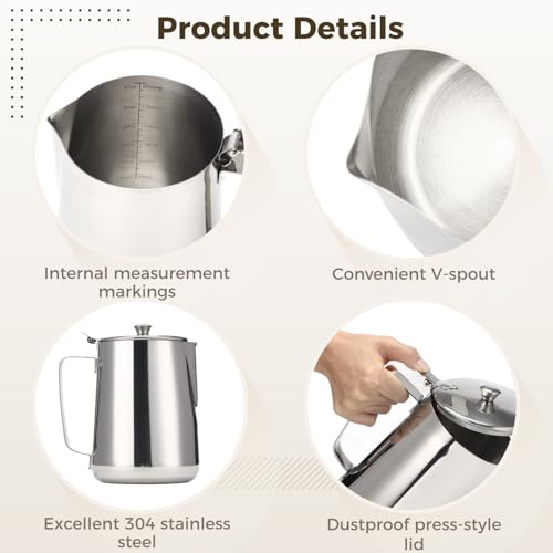 Stainless Steel Pitcher with Lid, 67 oz/2000 ml Large Capacity with Scales