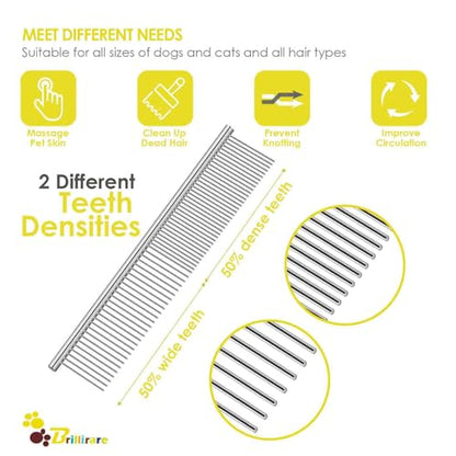 2 Pack Dog Grooming Comb Pet, Stainless Steel Cat Combs with Rounded Teeth, Professional Metal Tear Stain Remover, Dematting Tool for Small, Medium & Large Pets-7.5in - size: 2 Pack