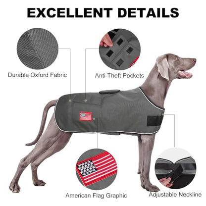 BEAUTYZOO Dog Winter Coat for X-Large Dogs, Waterproof Canvas Jackets - color: Grey, size: XL(Chest Girth 34"-45", Back 24", Neck 24"-29")