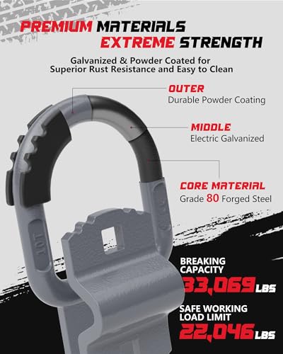 D-Ring Tie Down Anchors with Rubber Isolators, 4 Pack Heavy Duty 10 Ton Capacity Carbon Steel, Bolt-On with Mounting Hardware, Zinc & Powder Coated for Trailer, Truck, Pickup, Garage-Gray - color: Gray