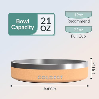 Coldest Dog Bowl - Anti Rust Metal, Non Slip, 3 Layers Insulated Stainless Steel Dog Bowls - Spill Proof & Heavy Duty - Water Bowl for Dogs, Cats & Pets, Dish Washer Safe (21 oz, Sahara Tan) - color: Sahara Peach, size: 21 oz