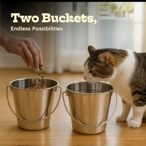 6Qt Stainless Steel Hanging Water Bucket for Dog Kennel 2-Pack - size: 6 Quart (Pack of 2)