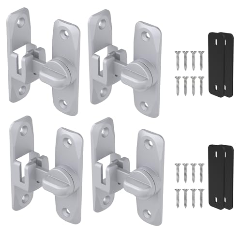 90/180 Degree Sliding Barn Door Lock and Latches, Silver, 4 PCS | Sturdy Aluminum Alloy, Proof Door Lock for Inside Barn Door, Screen Door, Bathroom, Closet, Cabinet, Screws & Spacer Included - color: Silver-4PCS