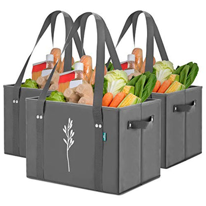 Green Bulldog Reusable Grocery Bags, Tote Bag For Shopping, Grey, 3 Pack - color: Gray | 3pck