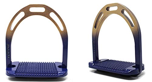CHALLENGER Horse Saddle Stirrups English Lightweight Aluminum 51114 - color: Royal Blue Gold