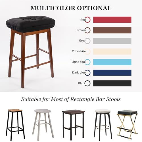 Rectangular Stool Cushion Set of 2, Soft Saddle Stool Cushions with Ties, Nonslip and Washable, Black, 18 x 10.5 x 4 Inch - color: Black, size: Pack of 2