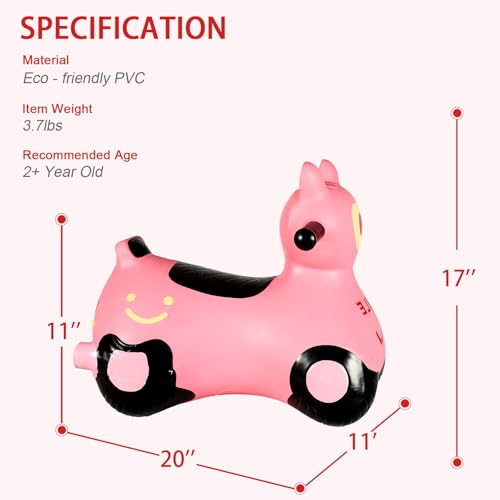 INPANY Kids Bouncy Car Hopper Toys, Toddlers Ride on Car, Gifts Toy for Kid | Eco-Friendly PVC, Low Center Gravity, Cute Cartoon Design, Load 100 Lbs, Learn & Exercise & Active Fun, Gifts for 1-3 Kids - color: Pink Car2
