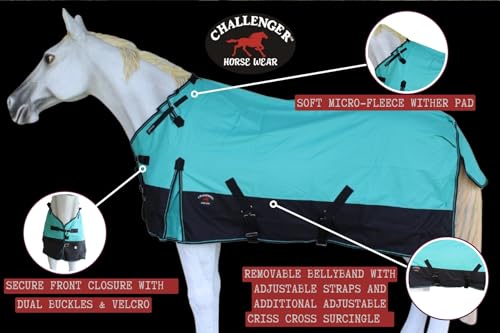 Challenger 1200D Turnout Waterproof Rain Horse Sheet Light Winter Blanket 367LG - color: Turquoise Black, size: 74 inches