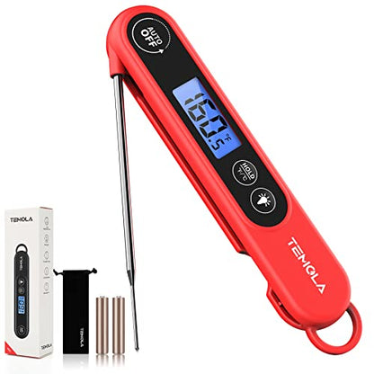 Meat Thermometer for Cooking, Instant Read Food Thermometer with Backlight Waterproof, Kitchen Digital Candy Thermometer for Grill BBQ Baking Water Milk Smoker Oil Deep Fry Liquids Turkey - color: Bright Red