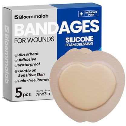 Large Waterproof Bandages 7X7 Silicone Foam Dressing Sensitive Skin, 5 PCS - style: 7"X7"(5PCS)