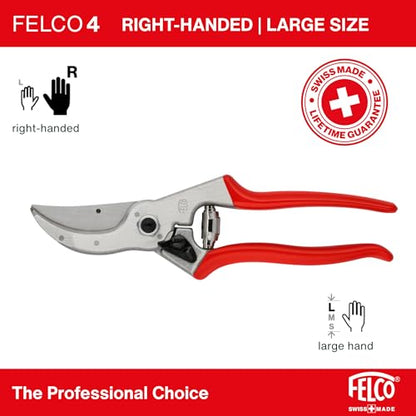 Felco F4 Pruning Shears – 9.25" Swiss-Made Garden Clippers for Pruning | Hand Pruners for Gardening | Garden Tool Cutter with Precision Bypass Blade, Aluminum Body, Replaceable Parts, Nut/Bolt Model - size: F4 Large Basic