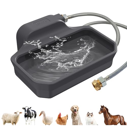 FICUSWIN 135OZ Automatic Water Dispenser for Large Dogs Patented Outdoor Dog Water Bowl Dispenser Automatic Dog Feeder Fit 3/4'' GHT Faucet Dog Waterer Include Water Hose Extra-Large Drinking Area - color: Grey