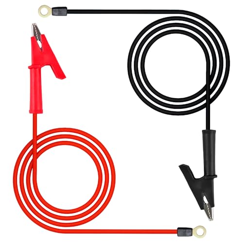 2PCS 12AWG Gauge Jumper Wires Alligator Clips to Copper Ring | for Solar Fence Charger,Energizer Connector - size: 12AWG
