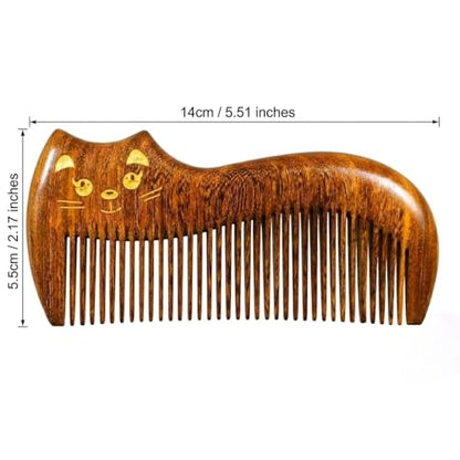 Cute Cat Natural Sandalwood Hair Comb, Gilded Wooden Hair Comb