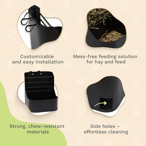 Hay and Food Feeder for Rabbit, Guinea Pig, Bunny, Chinchilla, Heavy Duty Metal Bin 5.5 x 5.5 x 7 inch (Pack of 2) - size: Pack of 2