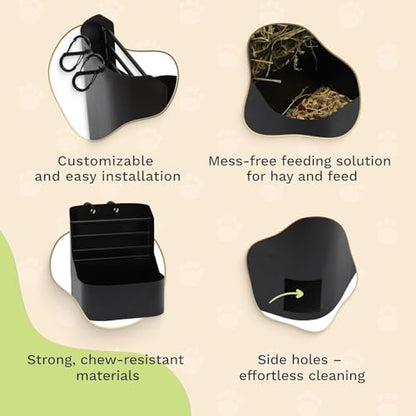 Hay and Food Feeder for Rabbit, Guinea Pig, Bunny, Chinchilla, Heavy Duty Metal Bin 5.5 x 5.5 x 7 inch (Pack of 2) - size: Pack of 2