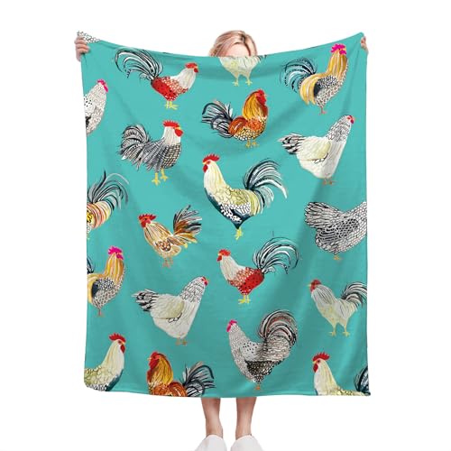 Farmhouse Chicken Blanket Ultra Soft Cozy Farm Rooster Throw Blanket Fleece Fuzzy Plush Bedding Country Chicken Gifts for Women Girls Kids Adults 60"x50" - color: Chicken Teal, size: 60"x50"