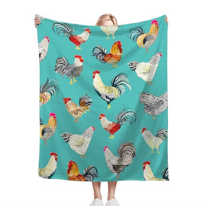 Farmhouse Chicken Blanket Ultra Soft Cozy Farm Rooster Throw Blanket Fleece Fuzzy Plush Bedding Country Chicken Gifts for Women Girls Kids Adults 80"x60" - color: Chicken Teal, size: 80"x60"