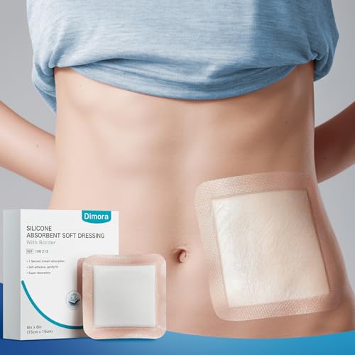 Dimora 20 Count Silicone Super Absorbent Wound Dressing 6" x 6" - Large Adhesive Bandage for Heavy Exudate, Border Wound Care Pads for Pressure Sore and Post-Surgical Incisions - size: 6"x 6" - 20 pcs