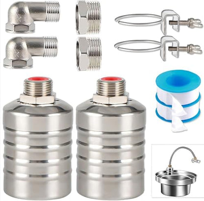 2pack Automatic Float Valve,1/2" to 3/4'' Water Level Floats 304 Stainless Steel Float Valve for Water Tank Automatic Water Level Control for Water Tank, Pool, Water Tank, Livestock Troughs.