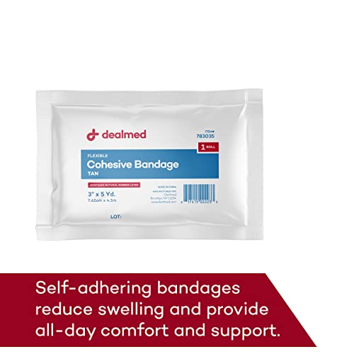 Dealmed Cohesive Bandage Wrap - 3" x 5 yd - Self-Adherent, Tan - 24 Rolls - color: Box (Tan), size: 3" x 5 yards