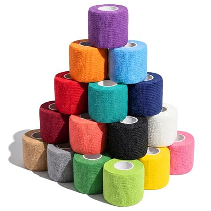 Primacare WB-7709 Self Adhesive Bandage Wrap 48 Pack, 2” x 5 Yards Cohesive Elastic Bandage Wrap, Multi Color Self Adherent Athletic Wrap Tape for Wrist, Ankle, Sports, First Aid, Vet and Pet Care