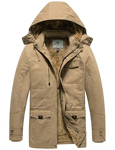 WenVen Men's Winter Thicken Fleece Cotton Military Parka Jacket Warm Coat - color: Khaki, size: Medium