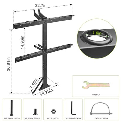 Upgraded Utility Trailer Tool Rack, 8-Hole Shovel and Rake Holder with Rubber Grommets & Brackets, Heavy-Duty Lawn Equipment Organizer for Truck and Open Trailers, Black
