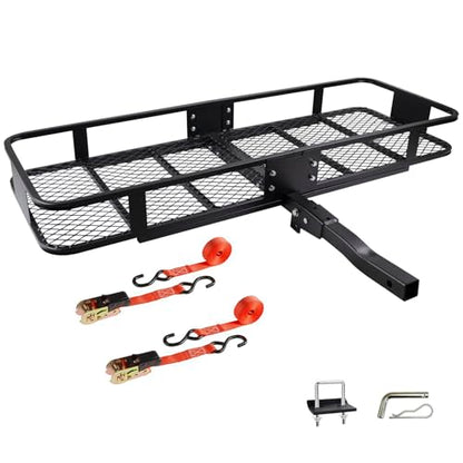 Fouwick 60"x 20"x 6" Folding Trailer Hitch Mount Cargo Carrier, 500LBS Capacity, Powder Coating Luggage Rack Basket Car Storage with Straps, Fits 2" Receiver - color: 60x20x6 inch