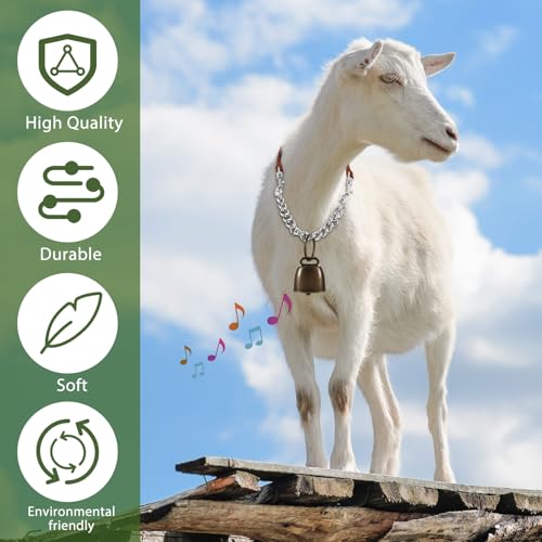 Misdary 2 Pack Goat Collars with Bells, Adjustable Iron Goat Chain Halter 14''-24'' Long for Sheep Horse Dog Cow Calf Farm Animal Supplies Accessories Animal Lovers Gift (Brown)