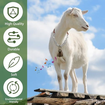 Misdary 2 Pack Goat Collars with Bells, Adjustable Iron Goat Chain Halter 14''-24'' Long for Sheep Horse Dog Cow Calf Farm Animal Supplies Accessories Animal Lovers Gift (Brown)